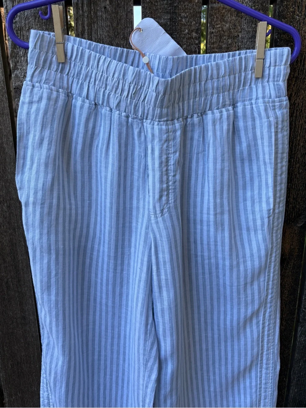 Quince 100% European Linen Wide Leg Pants NWT in Sky Blue Mariner Stripe Sz M